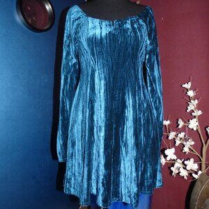 STITCH PINE GOTH VAMPIR WICCA WEDDING TEAL VELVET MINI ON OFF SHOULDER DRESS XL
